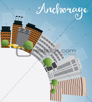 Anchorage (Alaska) Skyline with Grey Buildings and copy space