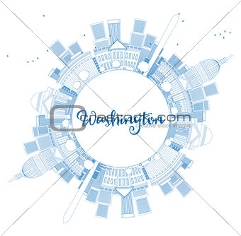 Outline Washington DC Skyline with Copy Space and Blue Buildings