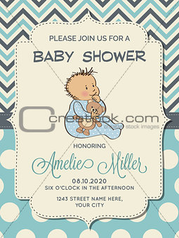 Beautiful baby boy shower card with little baby