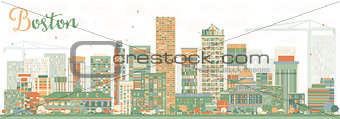 Abstract Boston Skyline with Color Buildings. 