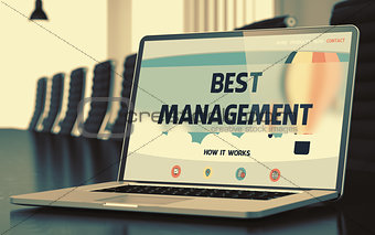 Landing Page of Laptop with Best Management Concept. 3D Rendering.