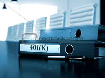 401K on Office Binder. Toned Image. 3D Illustration.