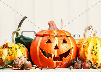 Halloween holiday still life happy scary pumpkin jack-o-lantern