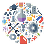 Icons for industrial and science arranged in circle