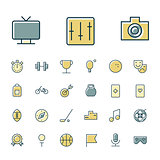 Thin line icons for leisure, travel and sport