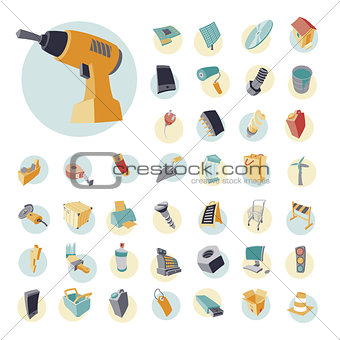 Vintage icons set for industrial