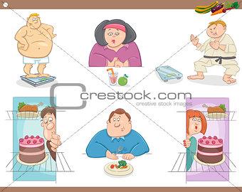 people on diet cartoon set