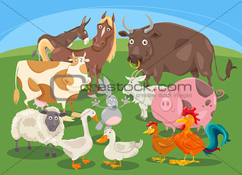 farm animals group cartoon