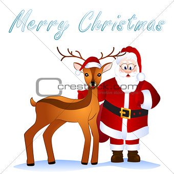 Merry Christmas card with deer and Santa