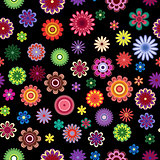 Seamless pattern with bright flowers over black 