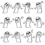 Set of twelve funny ghost outlines