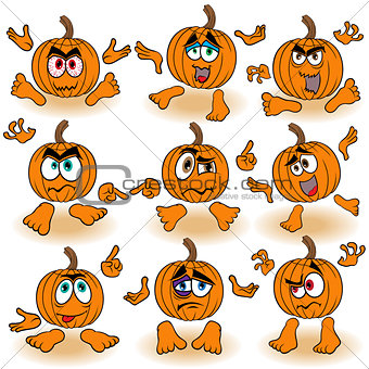 Funny gesticulating orange pumpkins