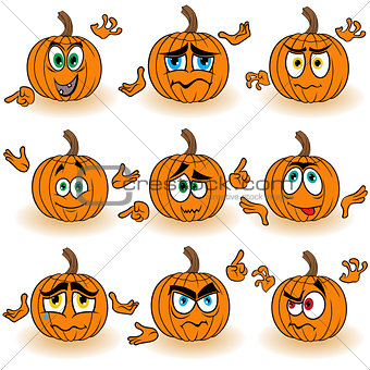 Amusing gesticulating orange pumpkins