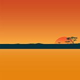 Landscape with sunset in desert.