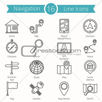 16 Navigation Line Icons