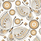 Vintage seamless pattern with gradient gold butterflies