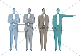 Businessman points forward and gives direction