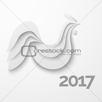White stylized paper rooster with shadow