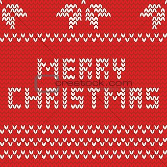 Merry Christmas red knitting vector card