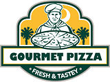 Gourmet Pizza Chef Palmetto Trees Shield Retro