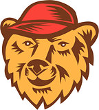 Bear Head Wearing Hat Woodcut