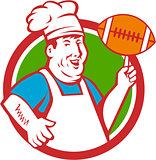Fat Chef Cook Twirling Football Circle Retro