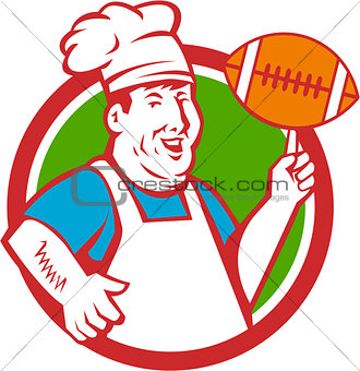 Fat Chef Cook Twirling Football Circle Retro