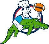 Chef Twirling Football Carry Alligator Circle Retro