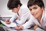 Two boys doing homework