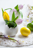 Easter place setting with painted eggs