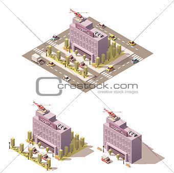 Vector isometric low poly hospital icon