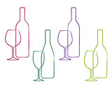 linear wine set of bottle and glass