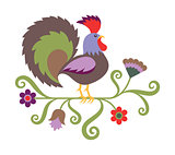 Vector illustration of rooster in folk art style