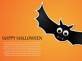 Happy Halloween orange background with flying bat. Design template.