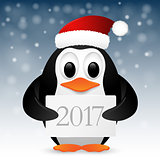 Christmas background with penguin. Vector illustration.