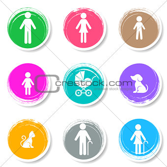 Vector family icons on colorful buttons