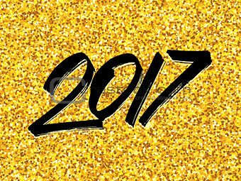 New Year 2017 greeting card with gold glittering