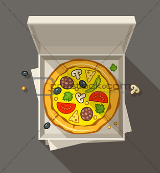 Pizza in open box