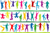 Collection of colored silhouettes jumping