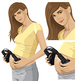 Vector Pregnant Woman With Headphones