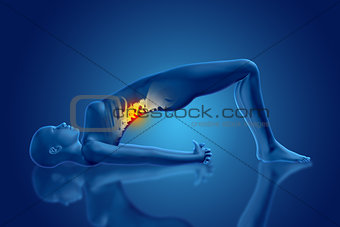 3D female medical figure in yoga pose