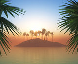 3D palm tree island