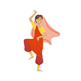 Woman In Veil And Wide Trousers Dancing In Hindu Theatre