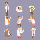Set Of Funny Mad Scientists In Lab Coats
