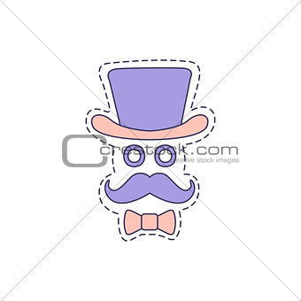 Gentlman With Moustache And Top Hat Bright Hipster Sticker