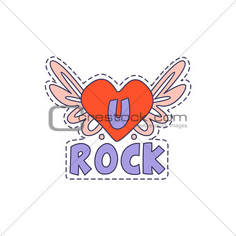 U Rock Winged Heart Bright Hipster Sticker