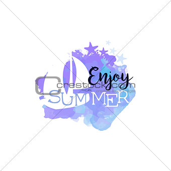 Enjoy Summer Message Watercolor Stylized Label