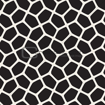 Vector Seamless Black and White Rounded Mosaic Geometric Pattern