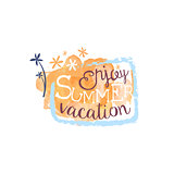 Enjoy Summer Vacation Message Watercolor Stylized Label