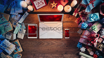 Christmas desktop with laptop and mobile devices